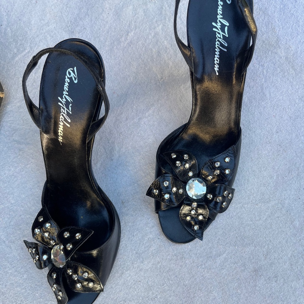 Beverly Feldman Bejeweled Flower Slingback with Steel Heel!